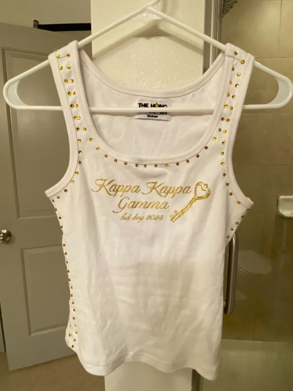Kappa Kappa Gamma Bid Day 2025 Senior Womens White & Gold Tank Top Size Medium